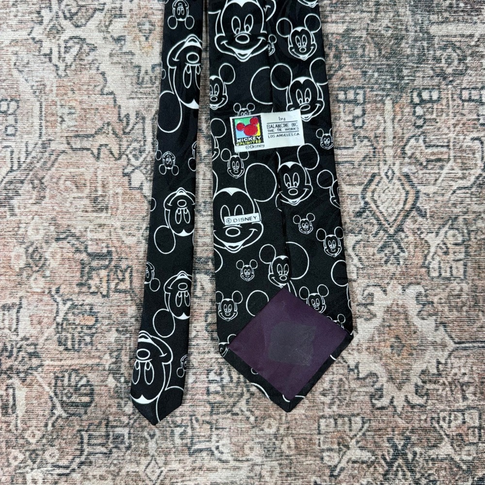 Vintage 90s Disney Mickey Mouse Unlimited Mens Necktie Black White  USA Made
